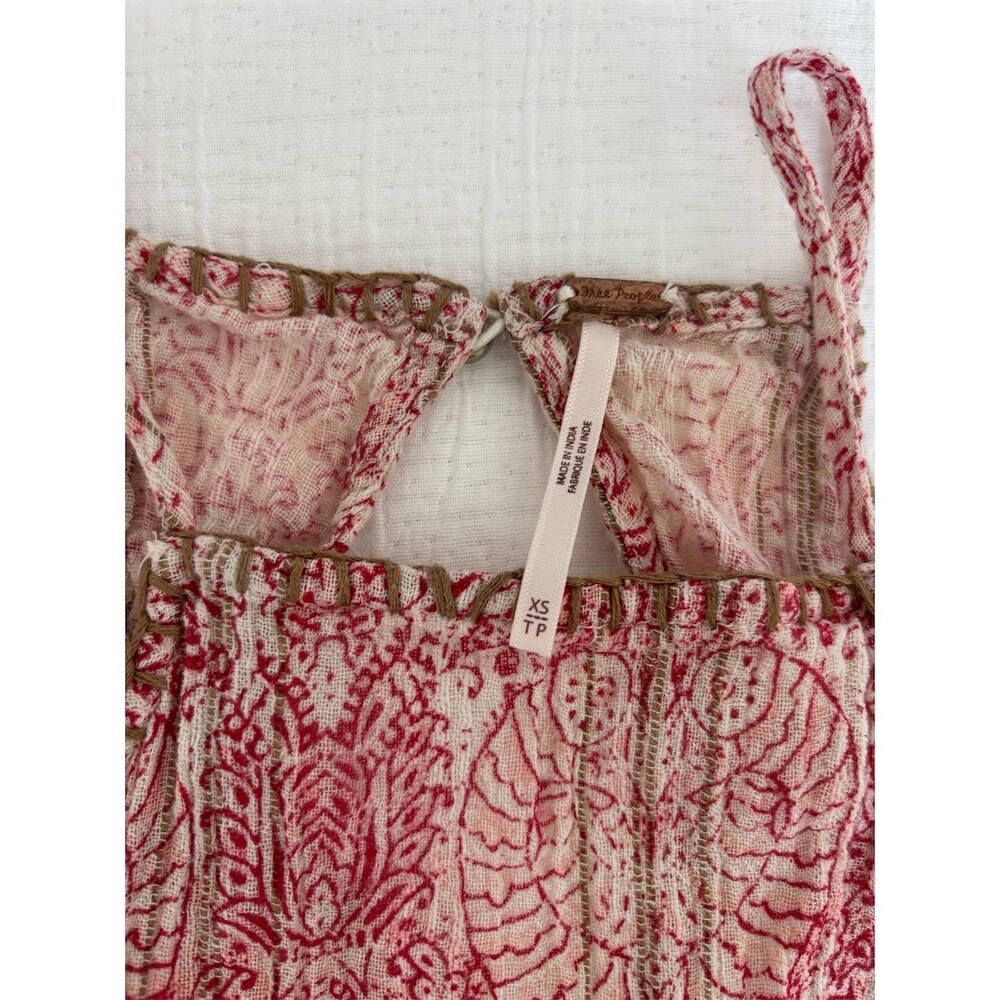 Free People 2 Piece Set Womens XS Ivory Red Print Halter Top Wrap Midi - Picture 4 of 8